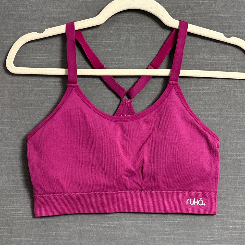 Ryka Sports Bra L Pink Fushia Adjustable Crossback Strap Wireless Removable Pads